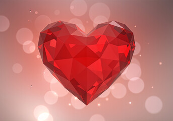 Poster - red ruby ​​glass heart . Generative AI