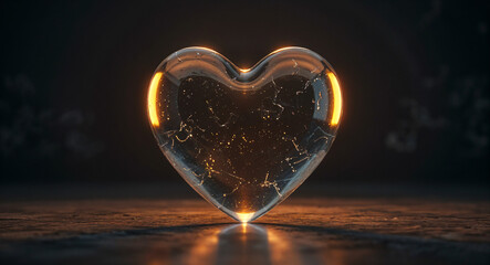 Poster - transparent glass heart . Generative AI