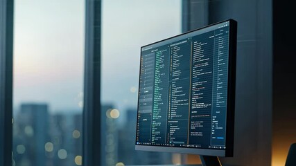 Aufkleber - High-Tech Computer Monitor Displaying Data and Analytics in a Modern Office Setting