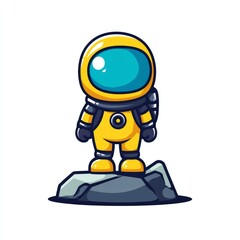 Wall Mural - cute yellow astronaut on a rock: space exploration cartoon illustration