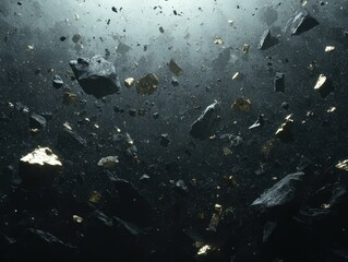 Poster - Cosmic fragments floating in dark space abstract art digital composition stunning visuals high-definition imagery
