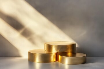 Luxurious rounded gold podium with sharp geometric contrasts, glowing edges, and elegant modern minimalism