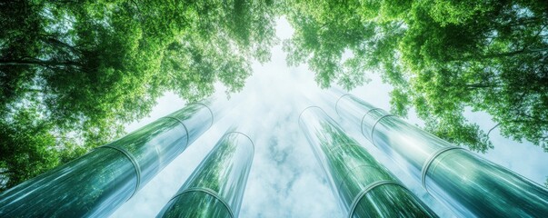 Wall Mural - exemplifying the esg - environmental, social, governance concept, a corporate glass building facade 