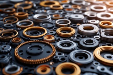 Aufkleber - Gears, nuts and bolts creating intricate industrial background