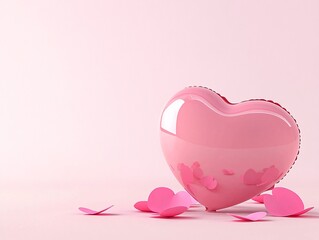 Poster - A metallic red heart balloon held by a hand against a white wall, emphasizing simplicity and elegance for Valentine's Day themes. Copyspace available.
