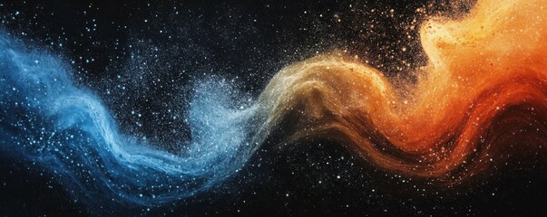 Wall Mural - grainy blue orange black background, abstract color gradient wave shape noise texture poster header 
