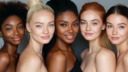 Wall Mural - A group of women with different skin tones are standing next to each other