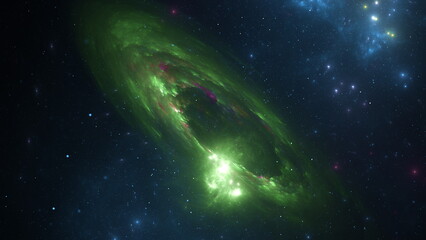 Wall Mural - vibrant green nebula illuminates the dark expanse of space, surrounded by twinkling stars. this astr