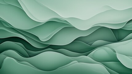 Sticker - Abstract green wave patterns flowing seamlessly across a soft background, evoking tranquility