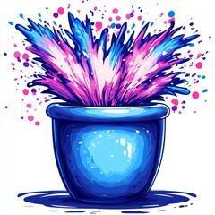 Wall Mural - vibrant color splash in a blue pot: abstract digital painting, dynamic and expressive graphic design