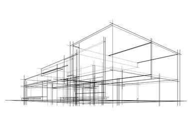 Wall Mural - house building sketch architecture 3d illustration