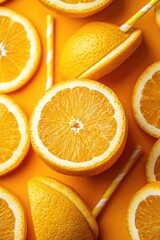 Wall Mural - Colorful citrus fruit slices on a vibrant background, arranged artistically.