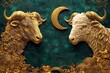 © nurion - Golden Taurus Duo: Elegant 3D Carved Bulls and Moon on Teal