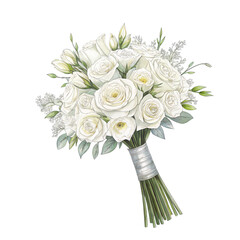 Wall Mural - A beautifully arranged bouquet featuring white roses and other delicate flowers, tied with a ribbon.