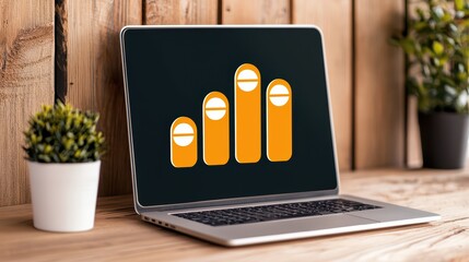Poster - Orange Growth Chart on Laptop Screen with Decorative Plant Nearby