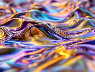 Aufkleber - colorful, abstract composition featuring swirling, metallic-like patterns in shades of purple, gold, and blue, creating a fluid and dynamic visual effect.