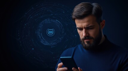 Poster - Man Using Smartphone with Cybersecurity Concept Background