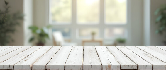 Wall Mural - white wood table top on blurred abstract background
