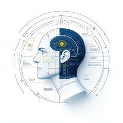 Poster - Profile of Human Head with Technology Circuit Designs and Data Lines
