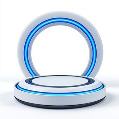 Poster - Futuristic Display Stand with Blue Neon Lights for Product Showcase