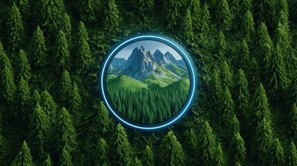 Poster - Nature Scene with Mountains Surrounded by Lush Green Forest