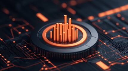 Poster - Abstract Digital Visualization with Orange Bars on Circuit Background