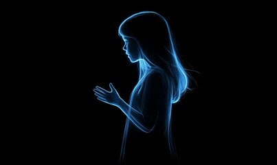 Poster - Ethereal Girl, Silhouetted, Peaceful Pose, Blue Light