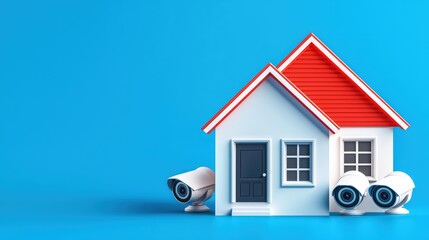 Poster - Home Security Concept with Surveillance Cameras and Model House