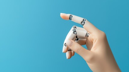 Poster - Futuristic robotic hand with joint articulation on blue background