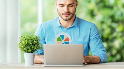 Poster - Young Man Analyzing Data on Laptop with Growth Chart and Plant