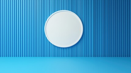Poster - Minimalist Round Mirror on Blue Striped Wall Background