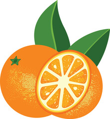 Wall Mural - Fresh half and whole orange with leaves