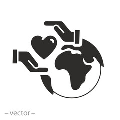 Wall Mural - world charity or donation concept, peace and love on the earth icon, heart in hands with globe, plan