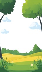 Leinwandbilder - Bright and airy landscape with lush trees and open fields providing ample space for creative text placement. Generative AI