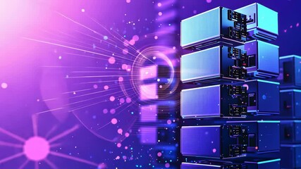Poster - Modern Data Center with Server Racks and Colorful Digital Background