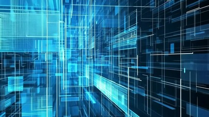 Poster - Abstract Digital Background with Blue Lines and Geometric Shapes in Motion