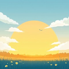 Aufkleber - Bright sunset over a tranquil landscape with open space for creative text or messaging ideas. Generative AI