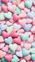 Poster - macro shot of valentine's day candy hearts, showcasing romantic text details, vibrant pastel palette