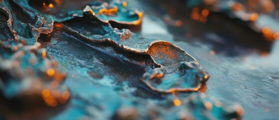 Poster - Intricate oxidation patterns on bronze metal showcasing natural effects and textures