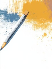 Leinwandbilder - Creative workspace with empty space for text and a pencil on a colorful background. Generative AI