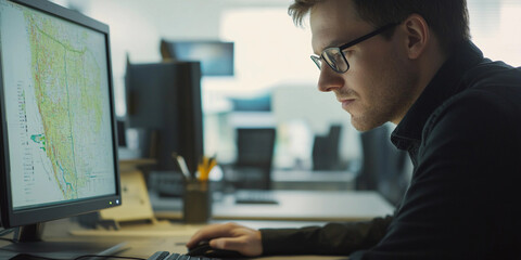Poster - Professional analyzing data on a computer in an office