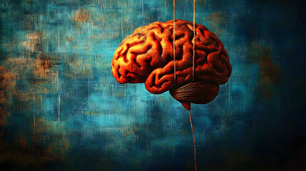 Poster - vivid human brain against a rich textured background with string symbolizing control and creativity 