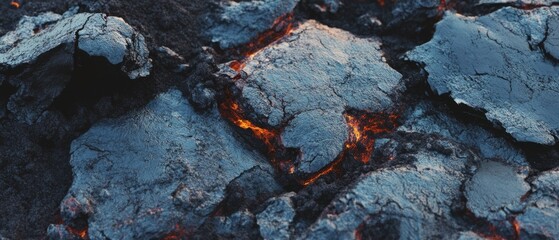 Poster - Cooling lava flows with hardened surface displaying unique cracked texture during volcanic activity