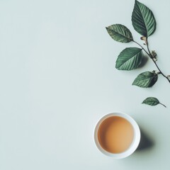 Aufkleber - Relaxing tea moment with herbal leaves on a clean surface ideal for text and creative designs. Generative AI