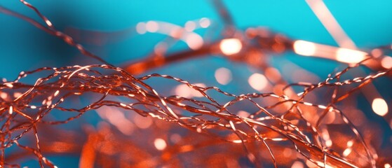 Poster - Copper wire mesh showcases intricate interwoven strands glowing in soft light