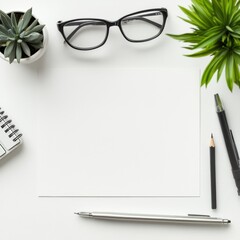 Poster - Clean workspace with empty paper and stationery for planning or writing purposes ideal for business or personal use. Generative AI
