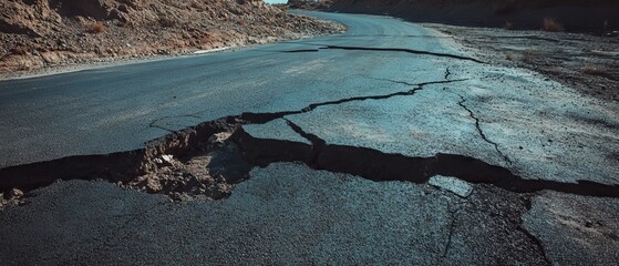 Aufkleber - Cracked asphalt revealing deep fissures and rough texture in an urban road landscape