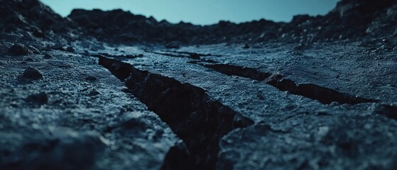 Poster - Cracked dry earth with deep fissures under harsh sunlight revealing parched terrain details
