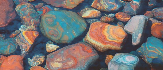 Aufkleber - Colorful crayon art on rocks creating vibrant designs in a natural setting