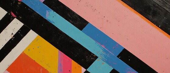 Poster - Crayon art featuring geometric patterns created with masking tape and bold colors on a vibrant background